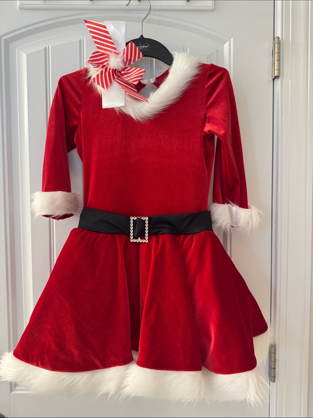 Festive Red Kids Santa Dress with White Faux Fur Trim